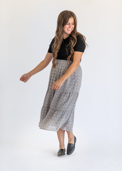 Printed Poplin Tiered Maxi Skirt FF Skirts