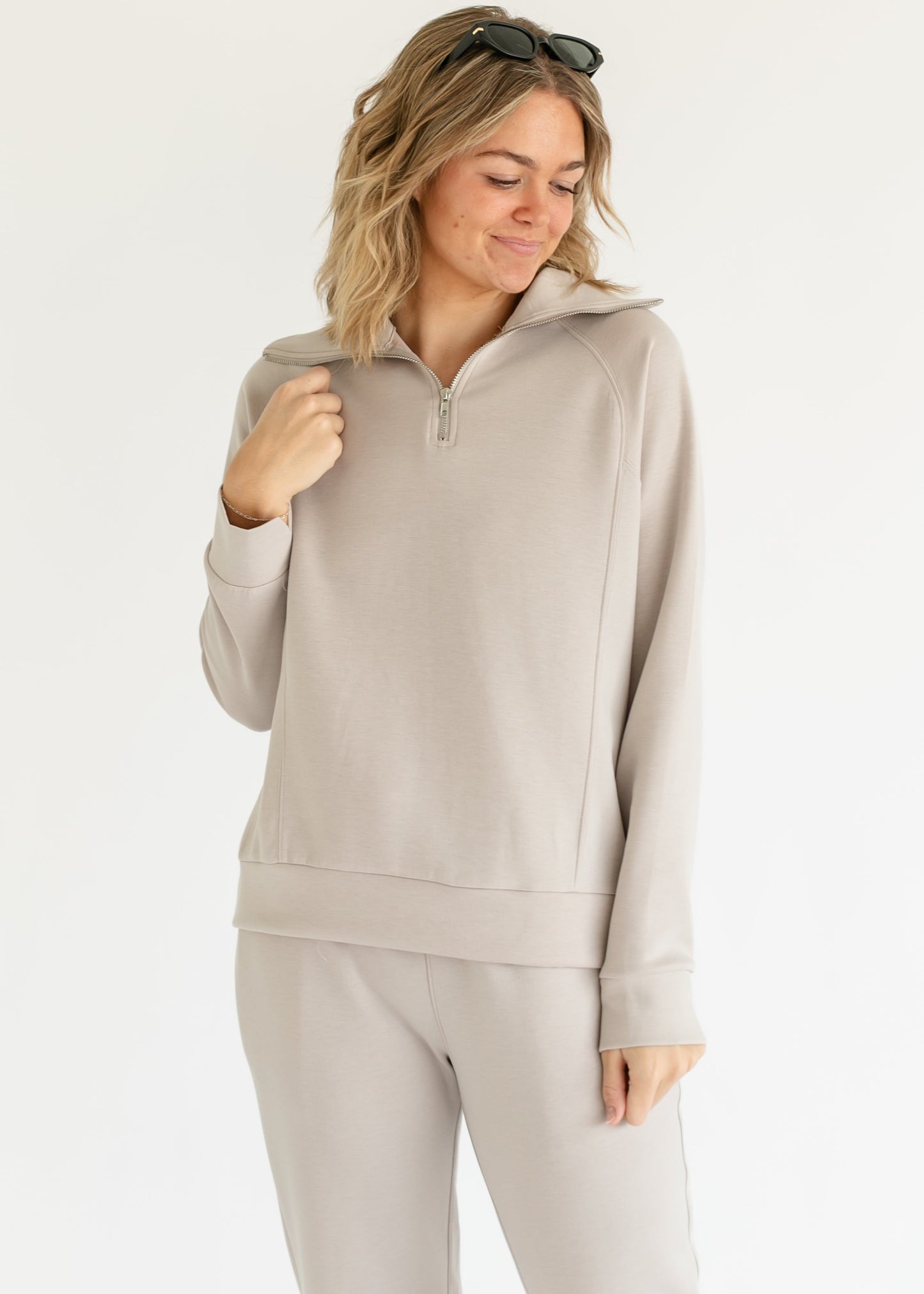 Quarter Zip Soft Modal Lounge Pullover Sweatshirt FF Tops