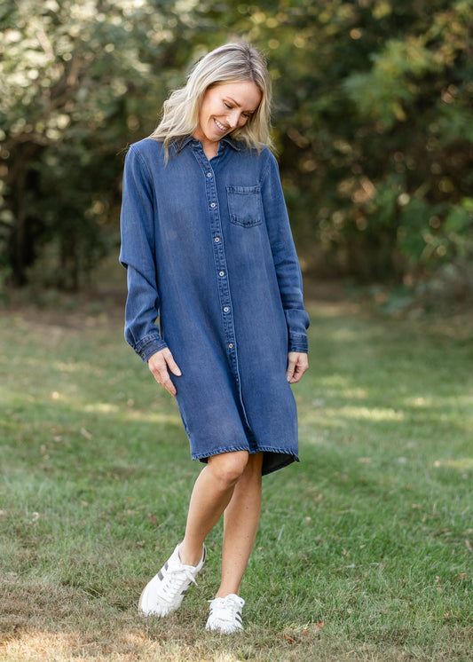 Ramona Denim Long Sleeve Midi Dress FF Dresses