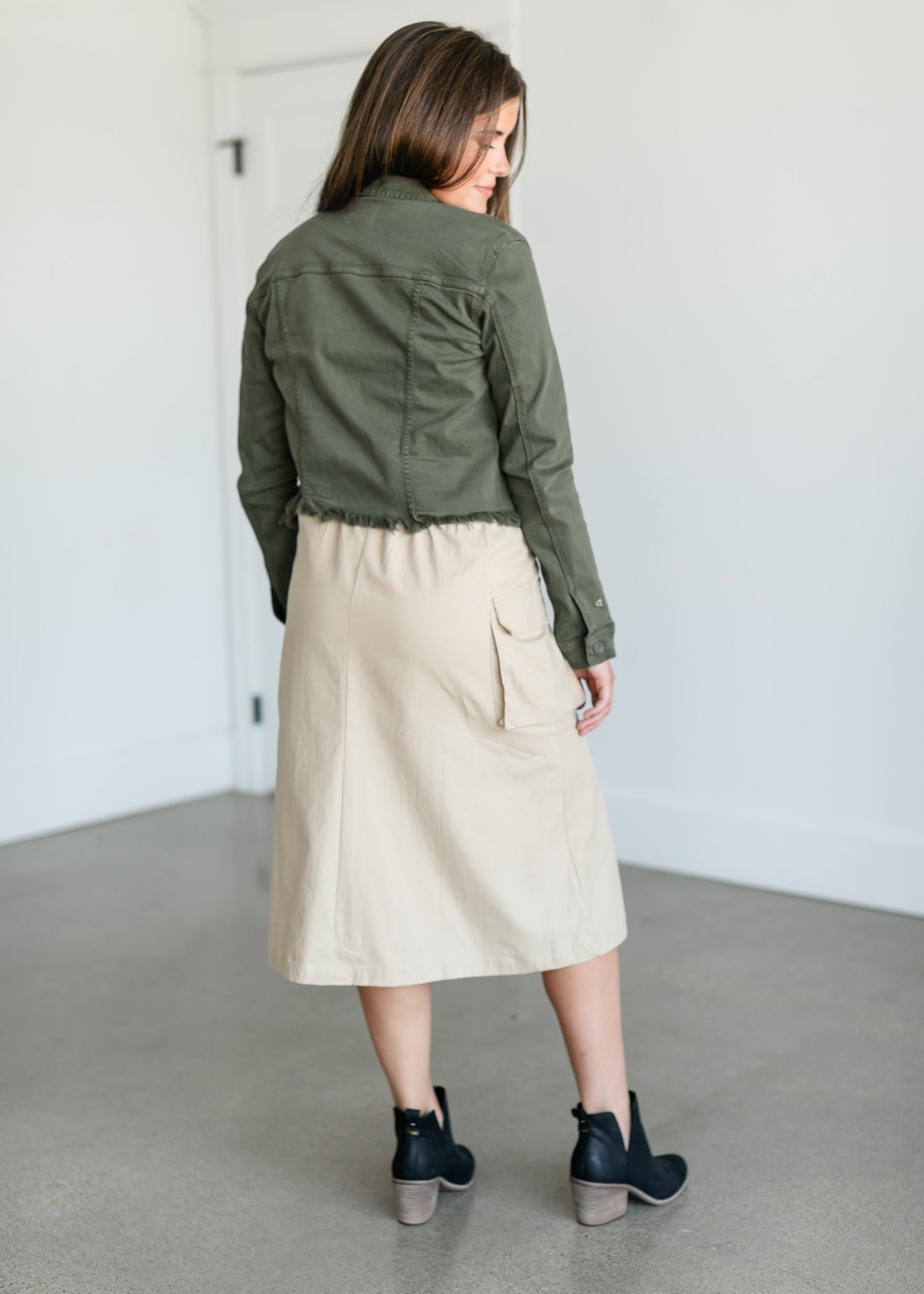 Raw Hem Olive Denim Jacket FF Tops