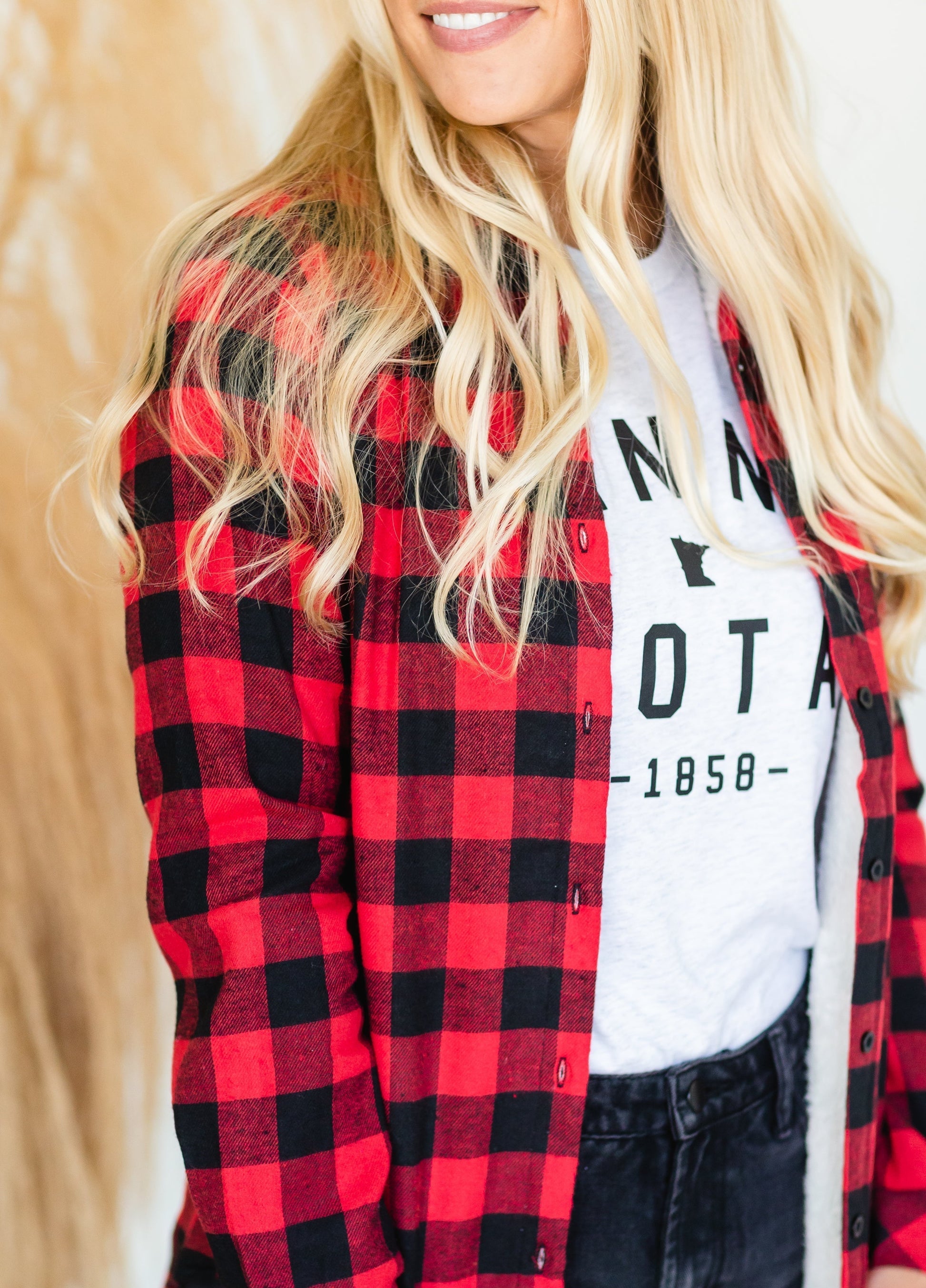 Red Checkered Plaid Fleece Lined Flannel - FINAL SALE FF Tops