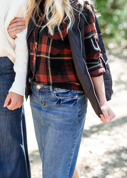 Red Rock + Black Plaid Button Up FF Tops