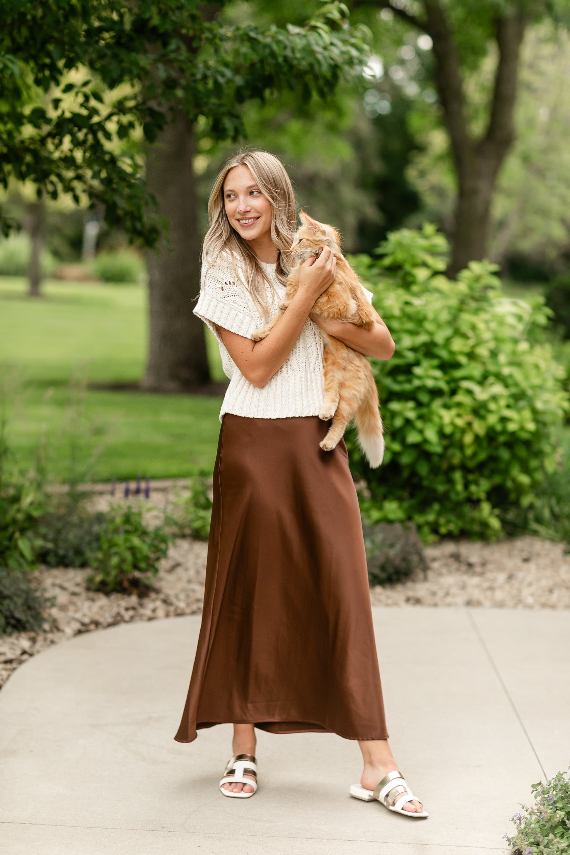 Regina Pull-on Maxi Satin Skirt FF Skirts Brown / S