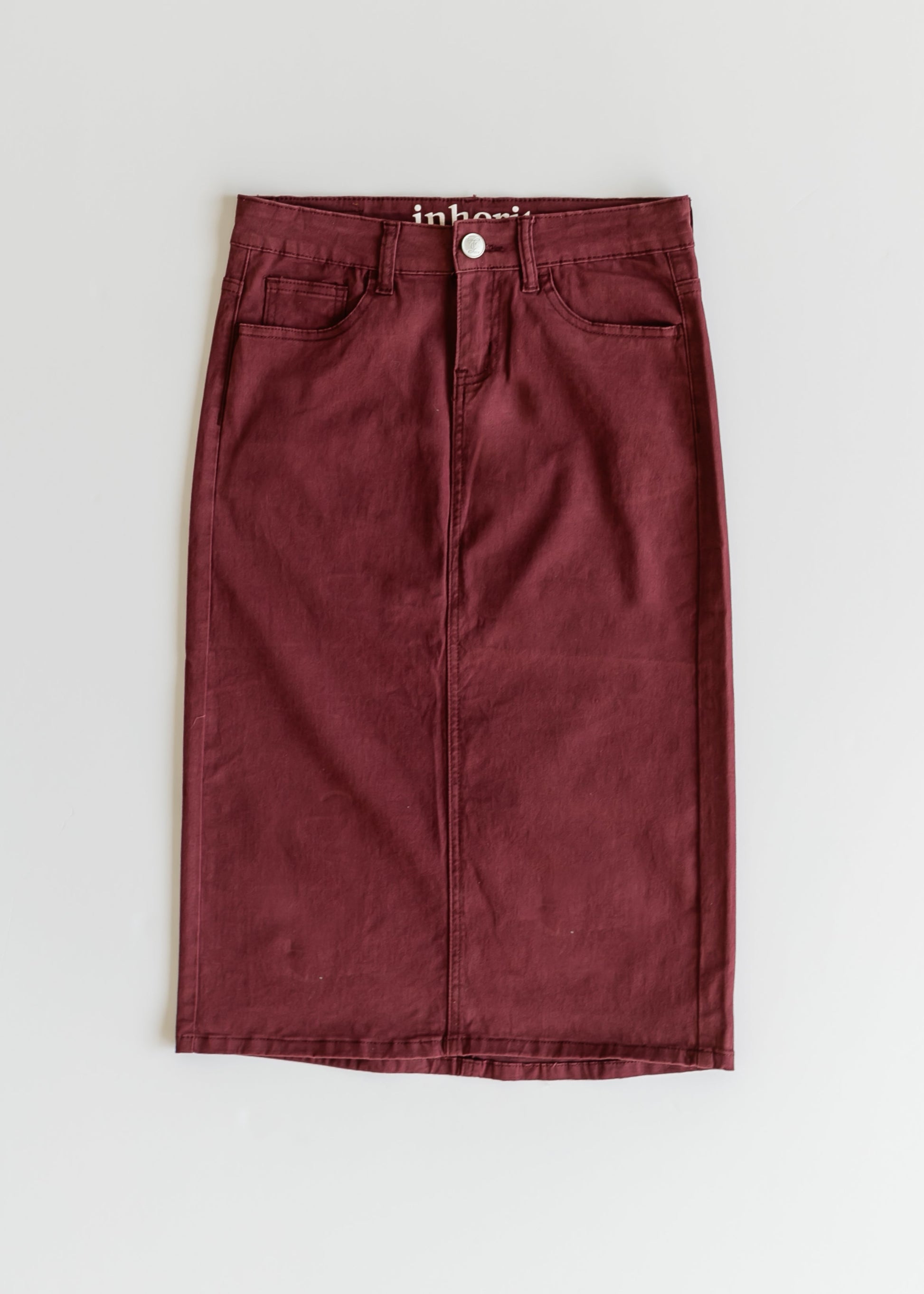 Remi Burgundy Denim Midi Skirt IC Skirts