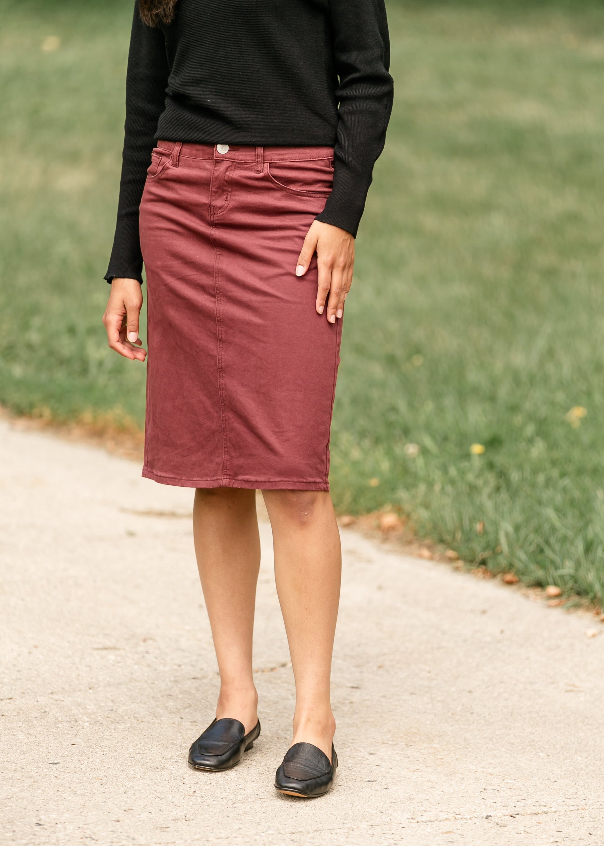 Remi Burgundy Denim Midi Skirt IC Skirts