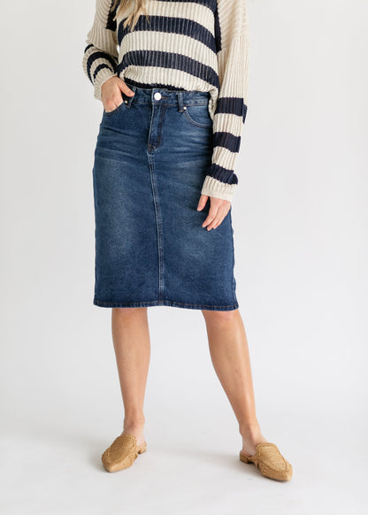 Remi Dark Wash Denim Midi Skirt IC Skirts