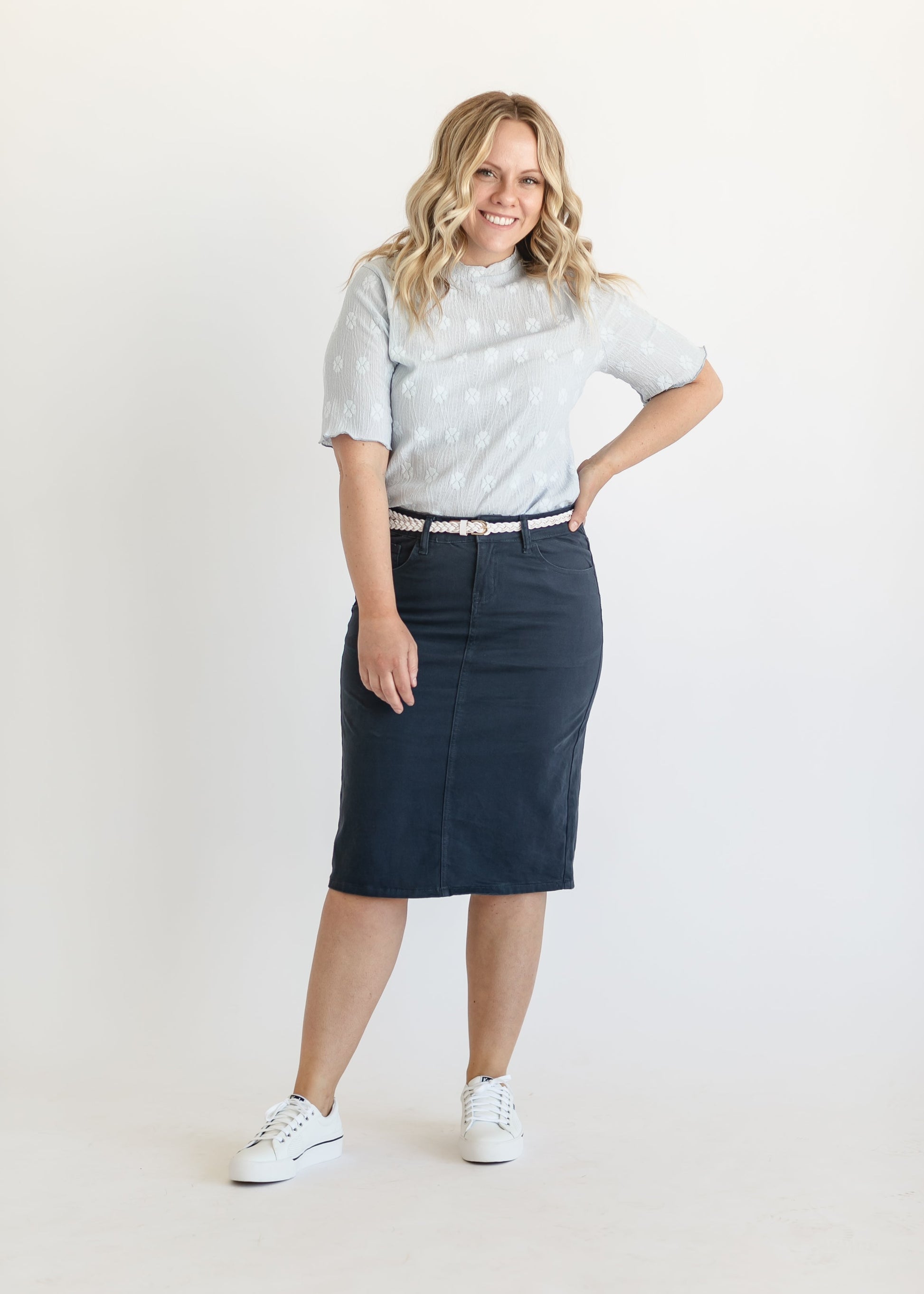 Remi Navy Denim Midi Skirt IC Skirts