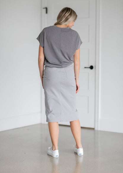 Remi Ultimate Gray Denim Midi Skirt Skirts