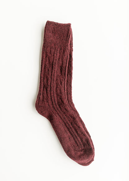 Rib Knitted Wool Blend Crew Socks Accessories Burgundy