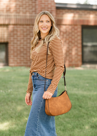 Ribbed Striped Knit Long Sleeve Top FF Tops