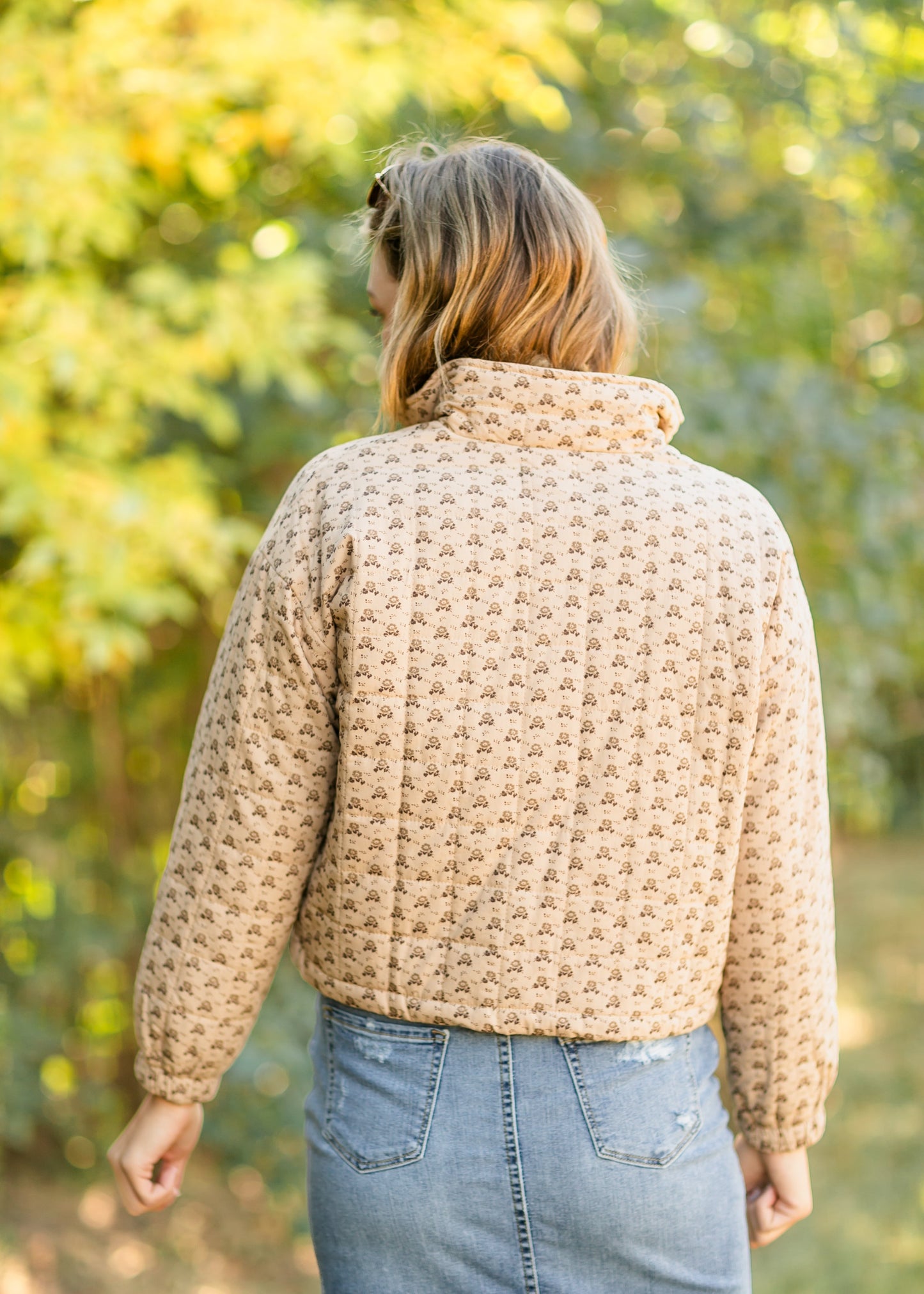 Rosalia Brown Floral 1/4 Zip Cotton Jacket FF Tops