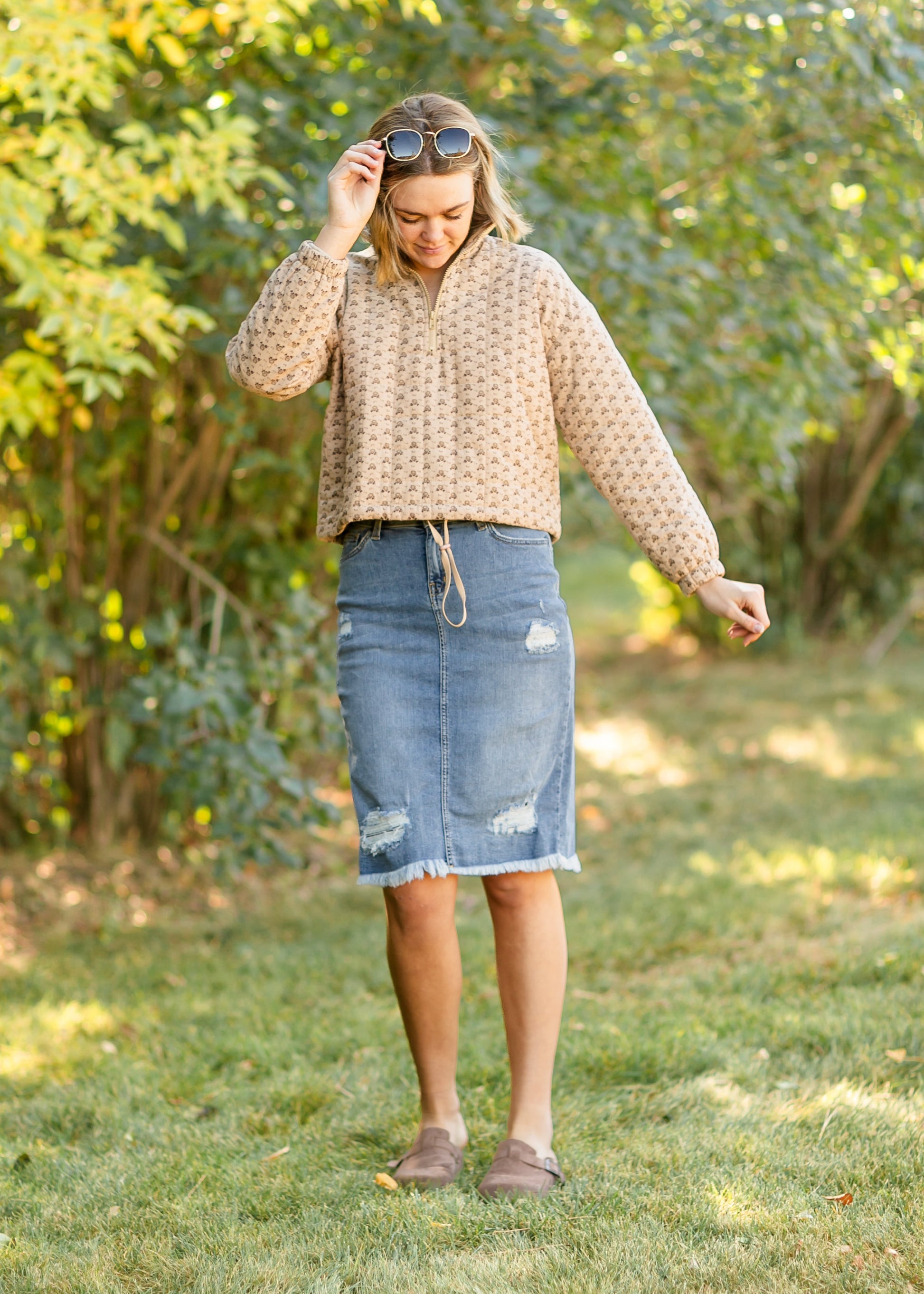 Rosalia Brown Floral 1/4 Zip Cotton Jacket FF Tops