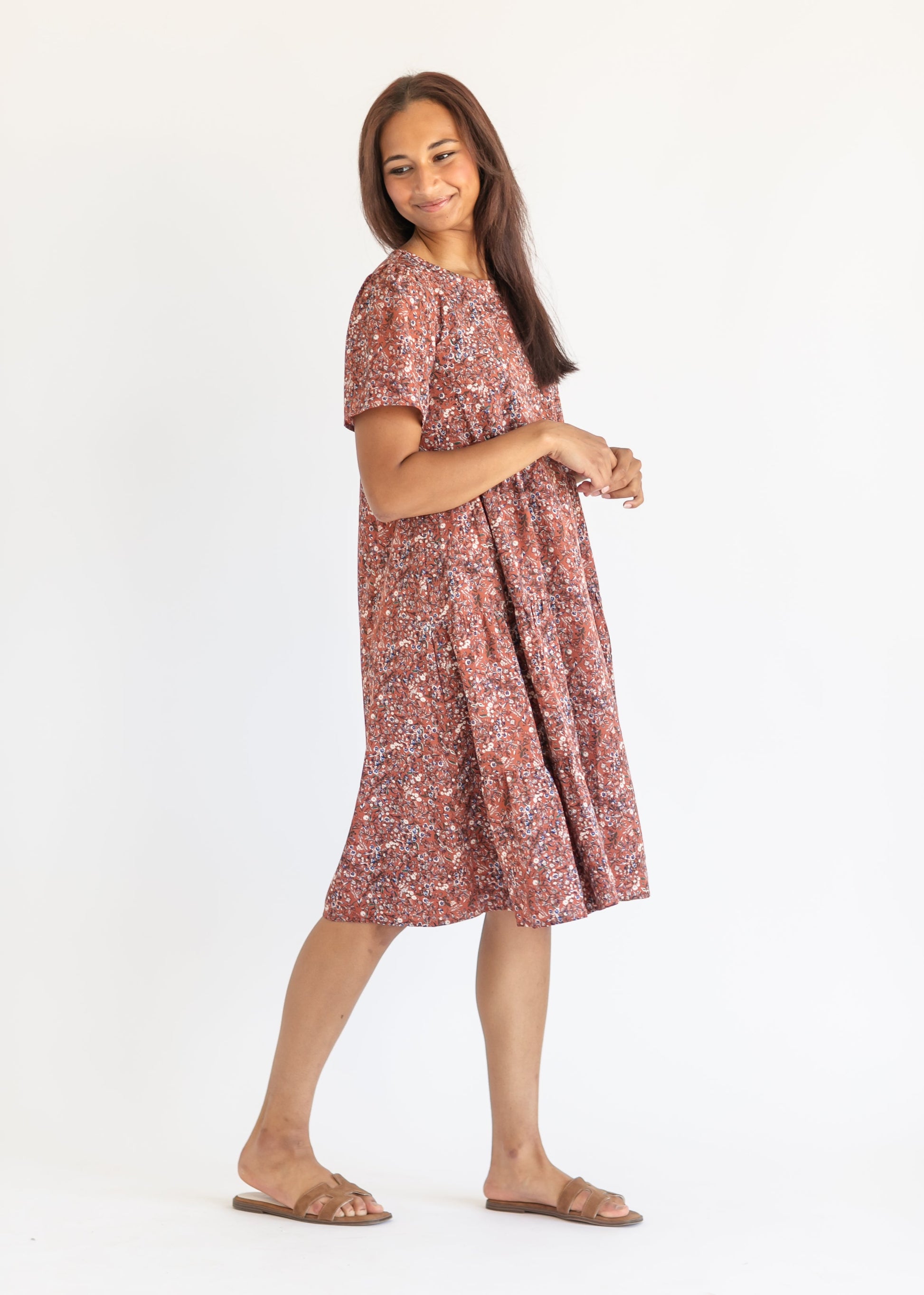 Round Neck Floral Midi Dress FF Dresses