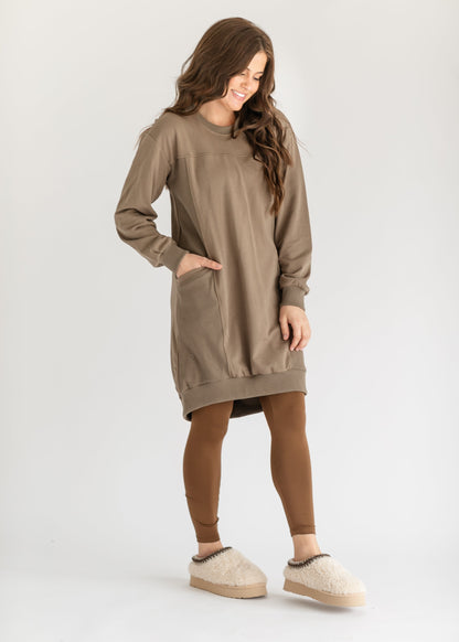 Rue Crewneck Long Sleeve Midi Dress FF Dresses