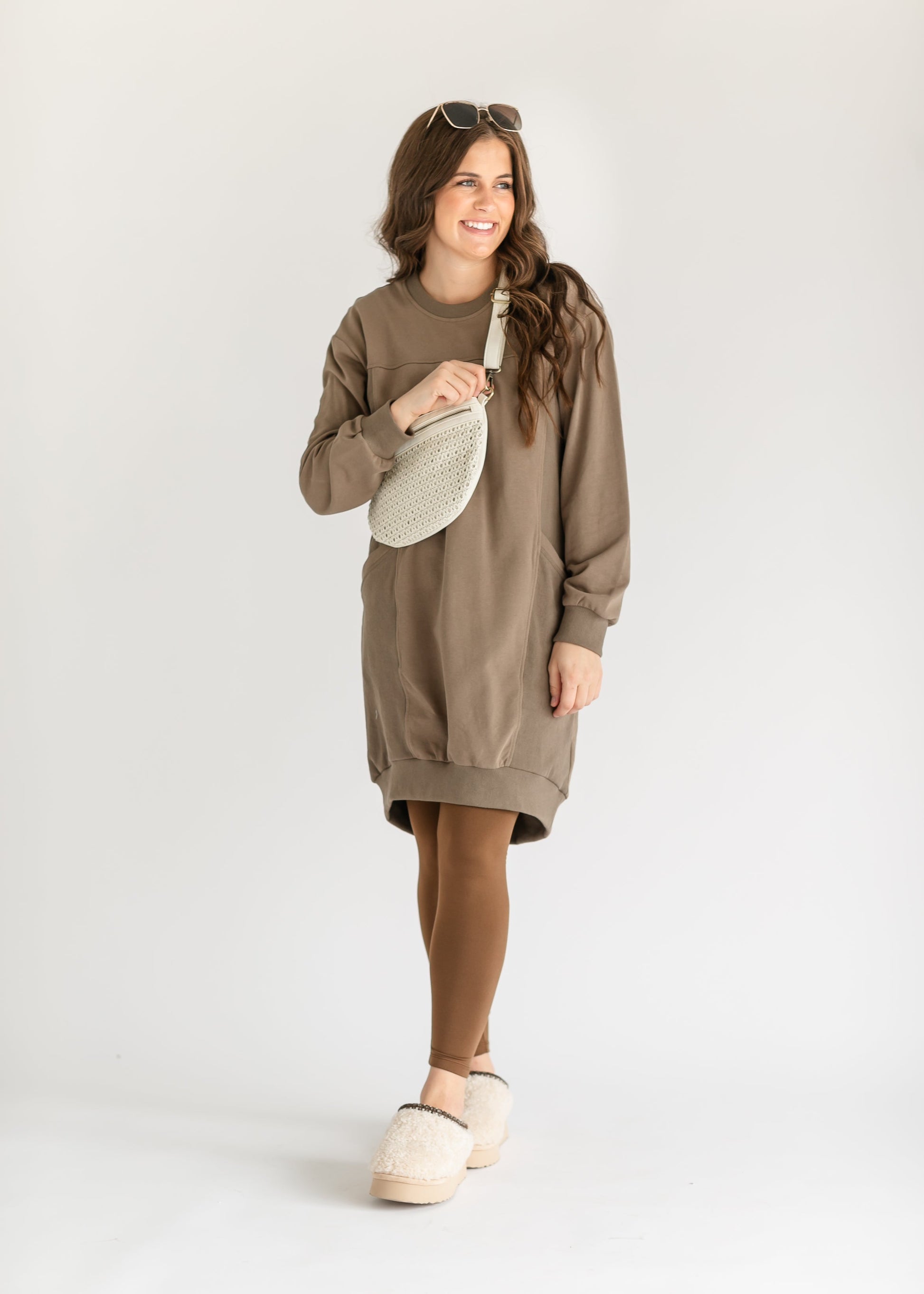 Rue Crewneck Long Sleeve Midi Dress FF Dresses