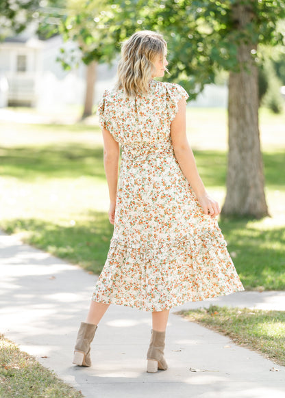 Ruffle Tiered Cream Floral Midi Dress FF Dresses