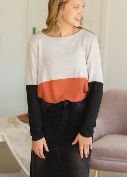 Rust Colorblock Long Sleeve Top - FINAL SALE FF Tops