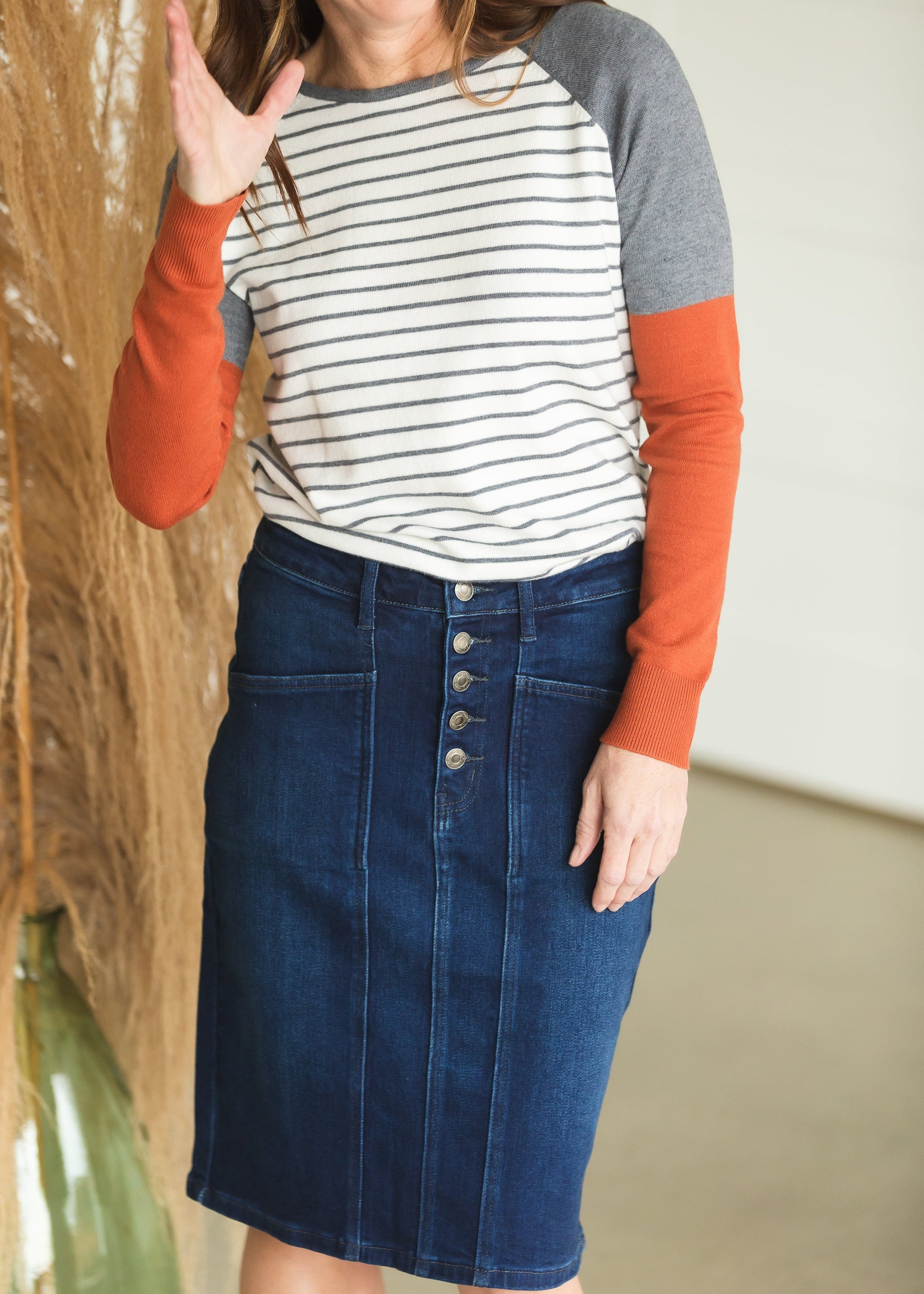 Rust Sleeve Striped Raglan Top Tops