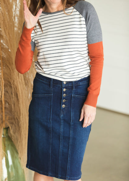 Rust Sleeve Striped Raglan Top Tops