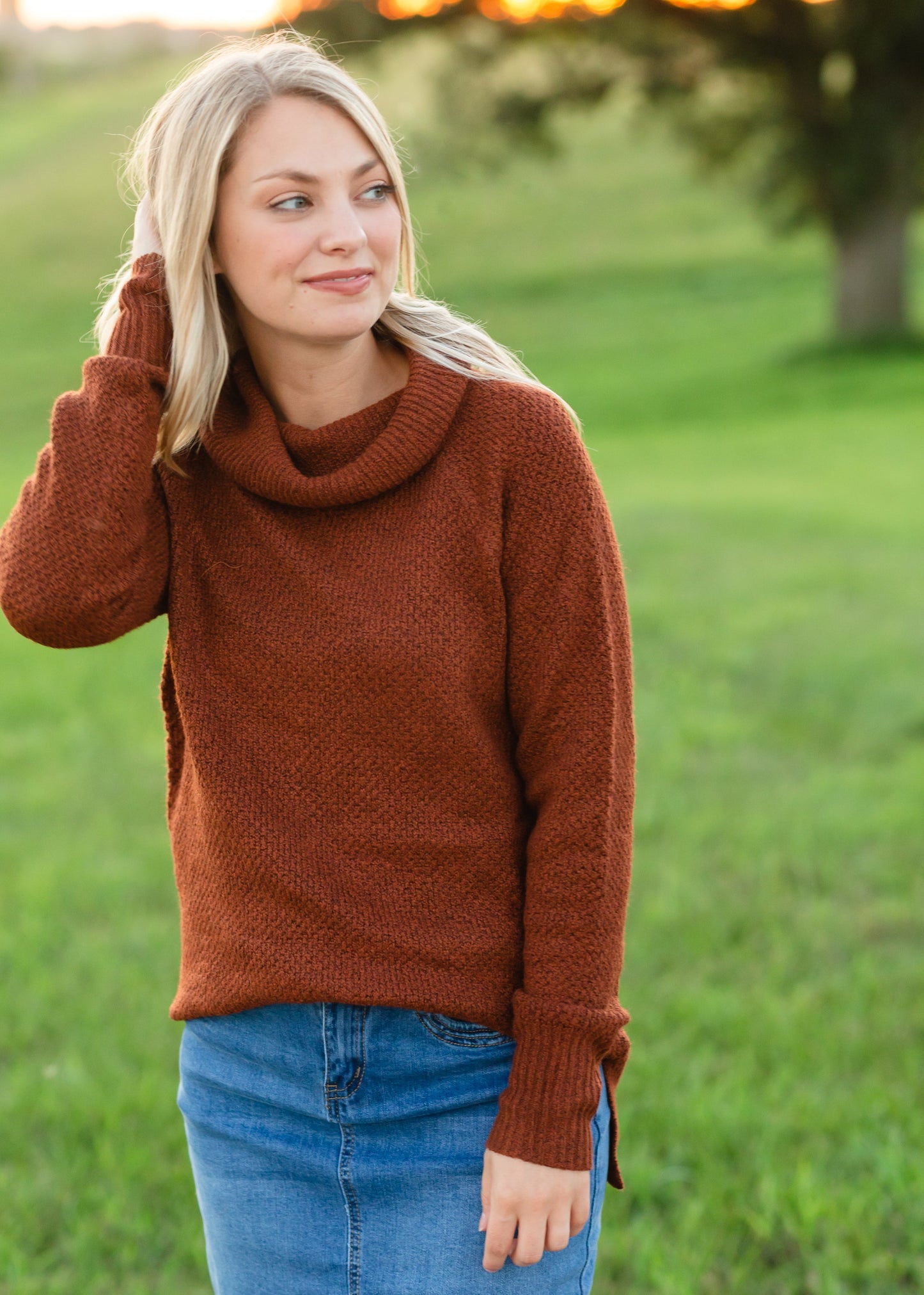 Rust Slouchy Cowl Neck Sweater Tops