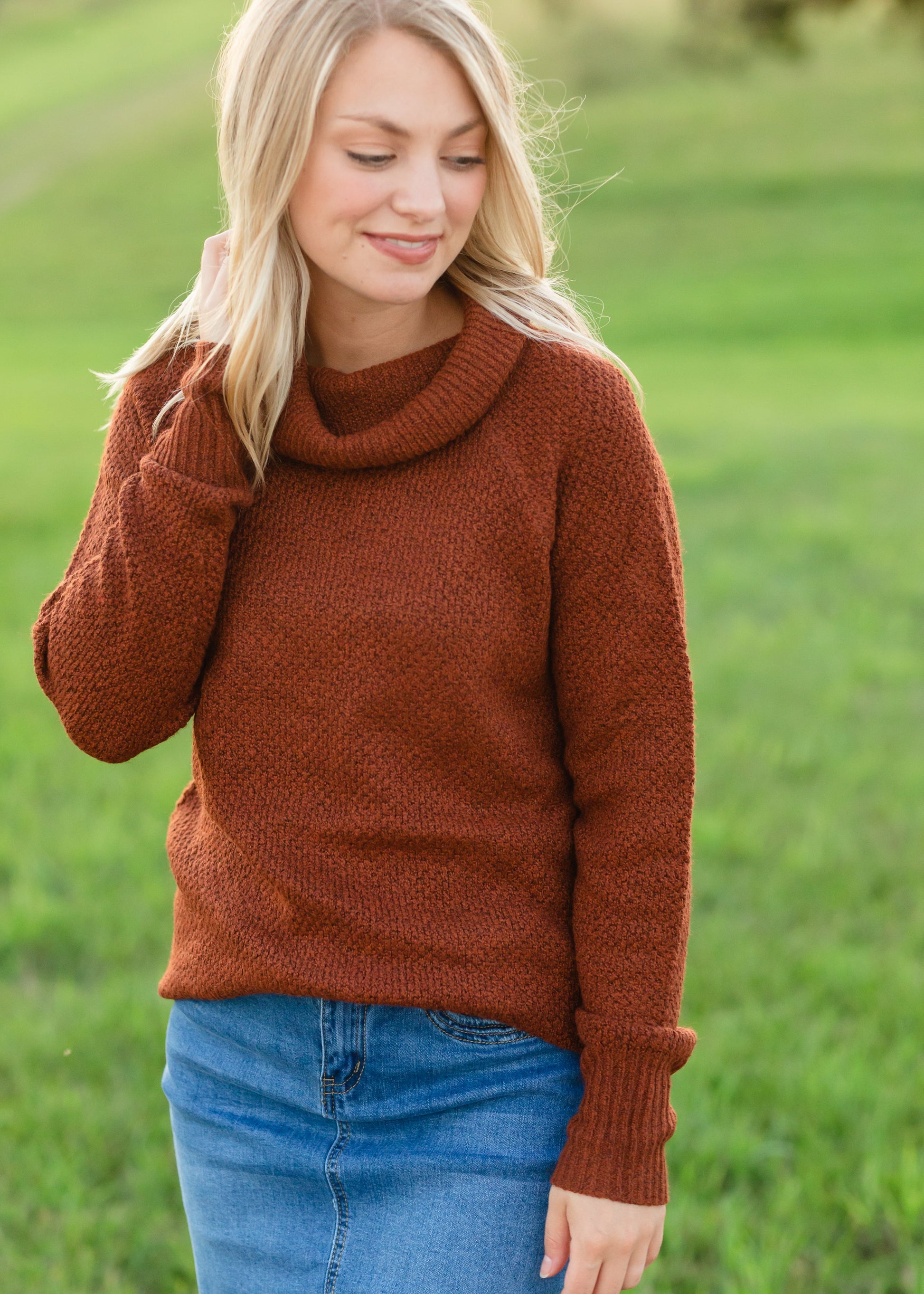 Rust Slouchy Cowl Neck Sweater Tops