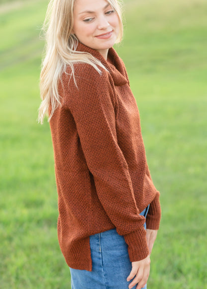 Rust Slouchy Cowl Neck Sweater Tops