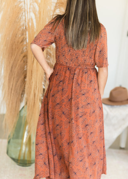 Rust Smocked Button Front Maxi Dress - FINAL SALE Dresses