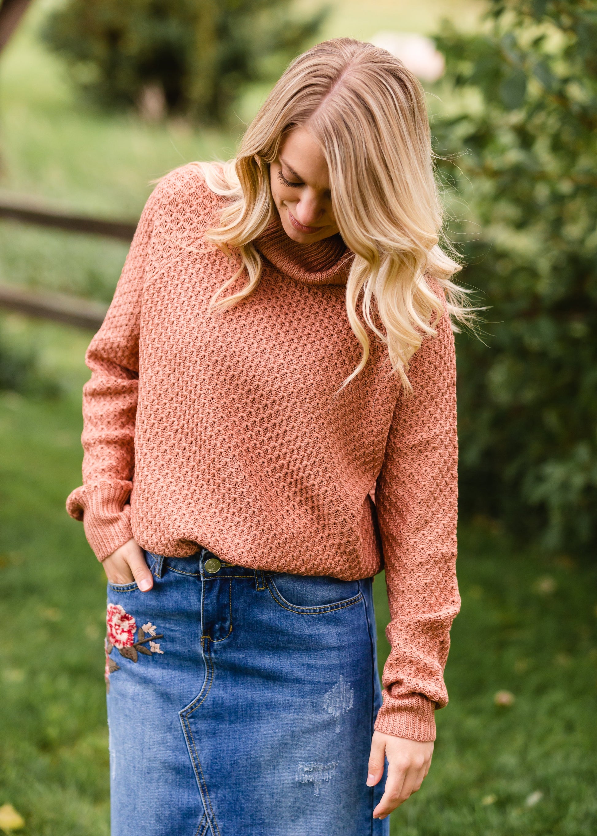 Rust Waffle Knit Turtleneck - FINAL SALE Tops