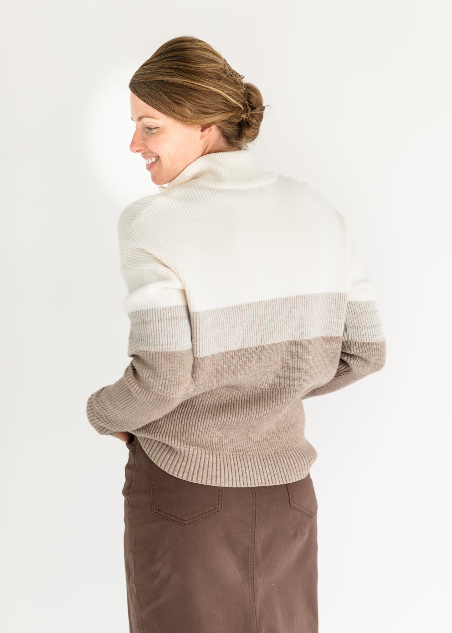 Sabrina Ombre Mocha Stripe Quarter Zip Sweater FF Tops