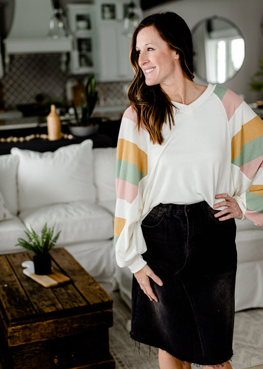 Sage + Blush Slouchy V-Neck Top - FINAL SALE Tops