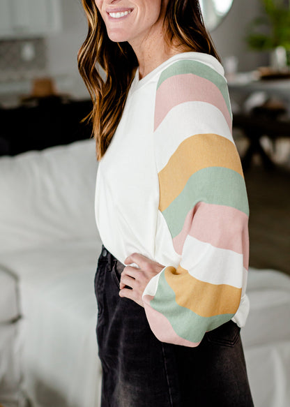 Sage + Blush Slouchy V-Neck Top - FINAL SALE Tops