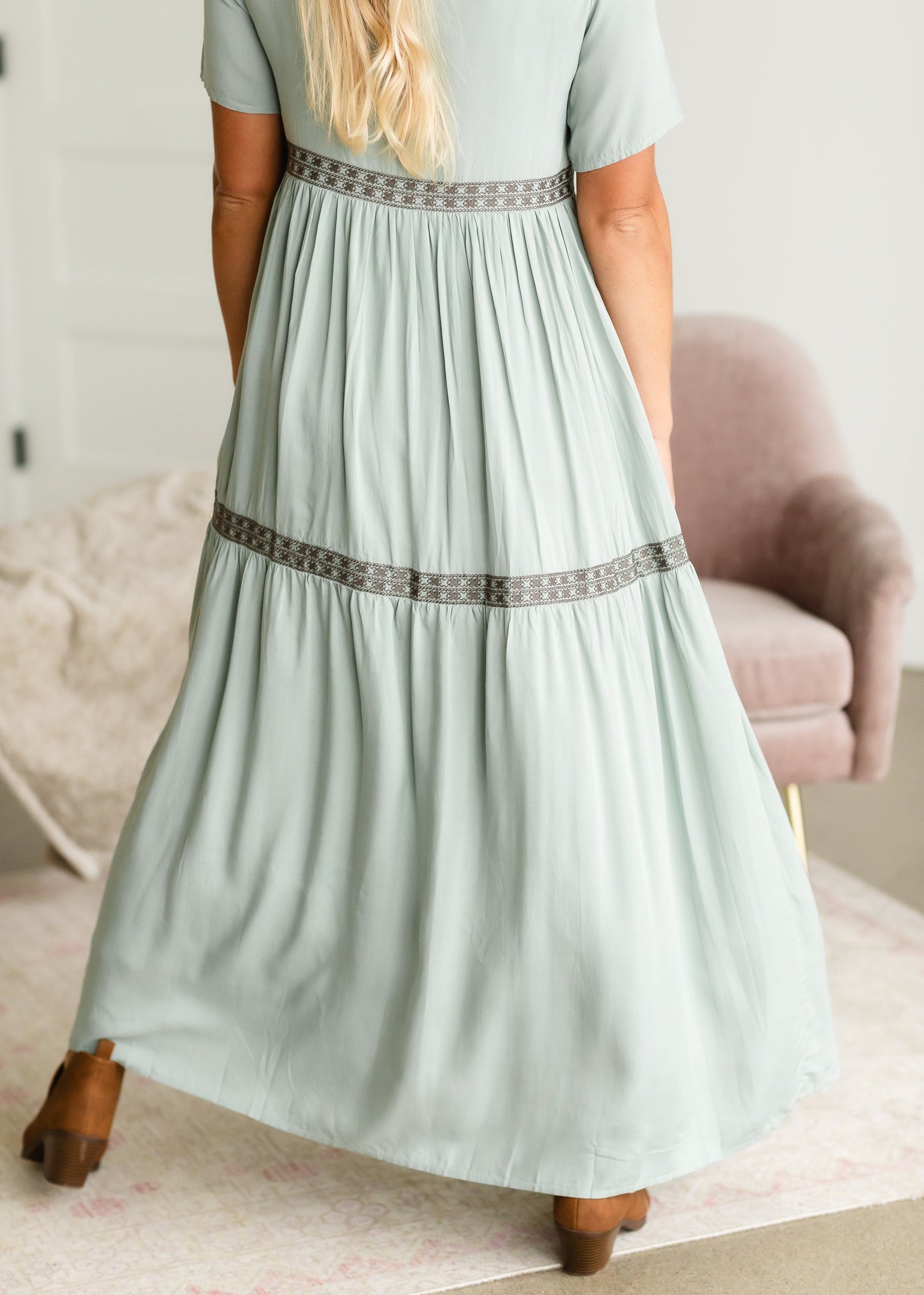 Sage Embroidered Front Maxi Dress - FINAL SALE Dresses