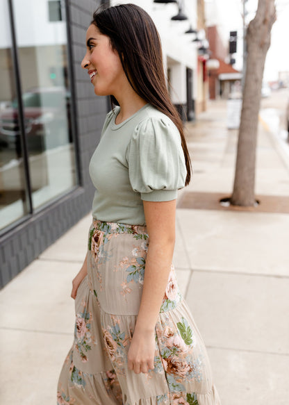 Sage Puff Sleeve Top Tops