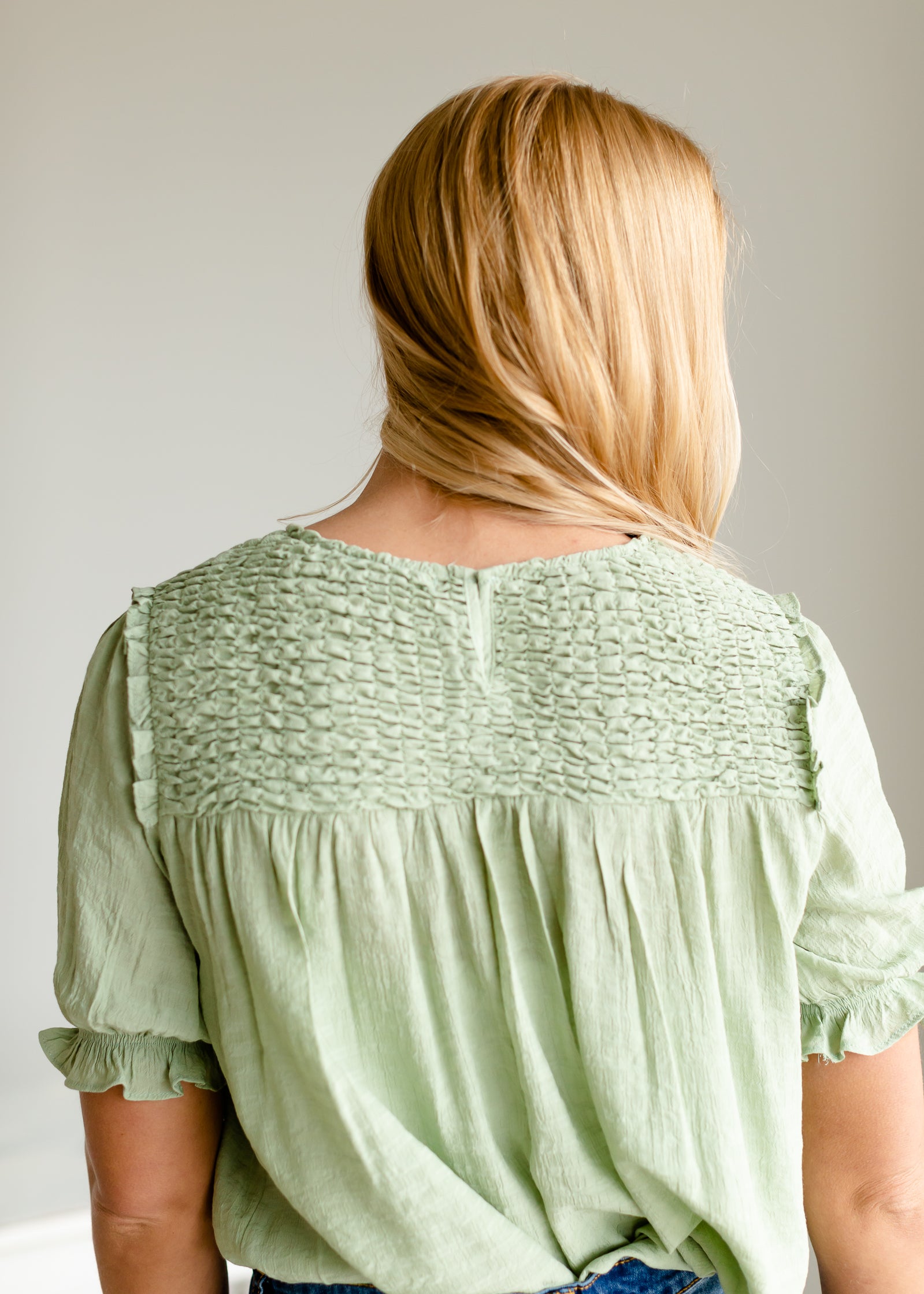 Sage Smocked Balloon Sleeve Top - FINAL SALE Tops