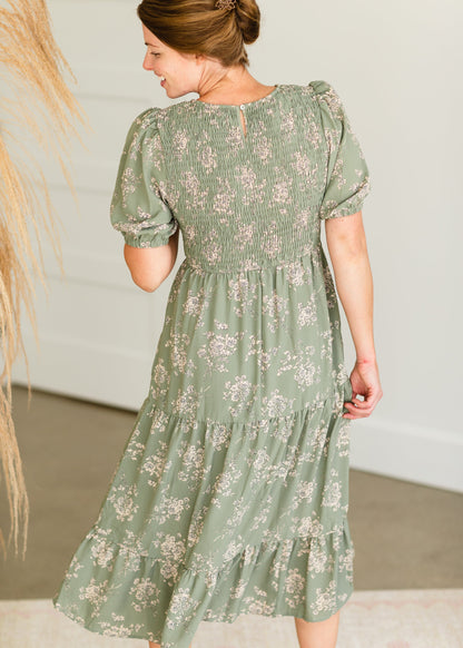 Sage Smocked Tiered Midi Dress - FINAL SALE Dresses