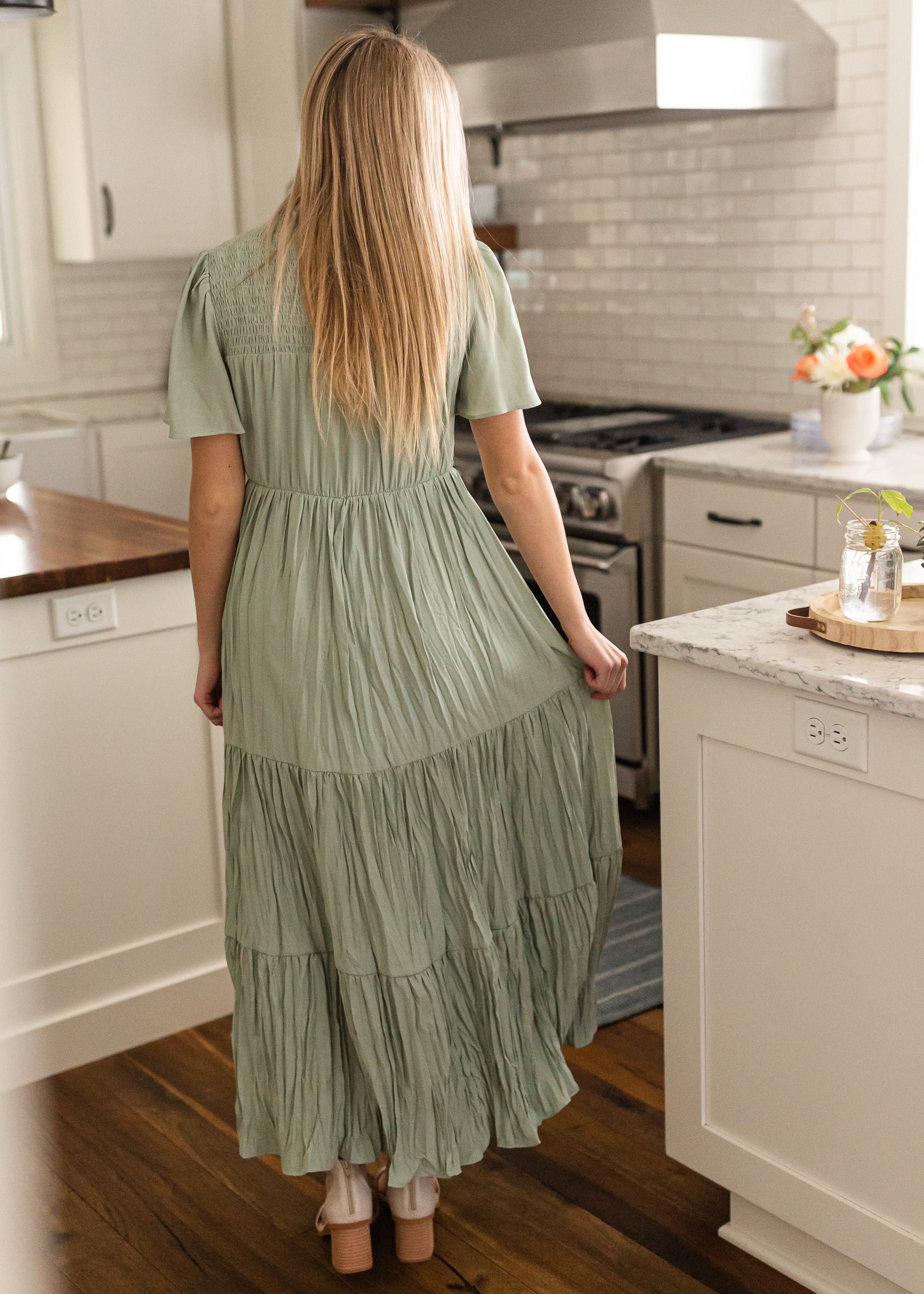 Sage Smocked Top Tiered Maxi Dress Dresses