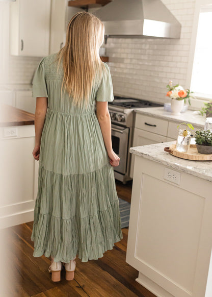 Sage Smocked Top Tiered Maxi Dress Dresses