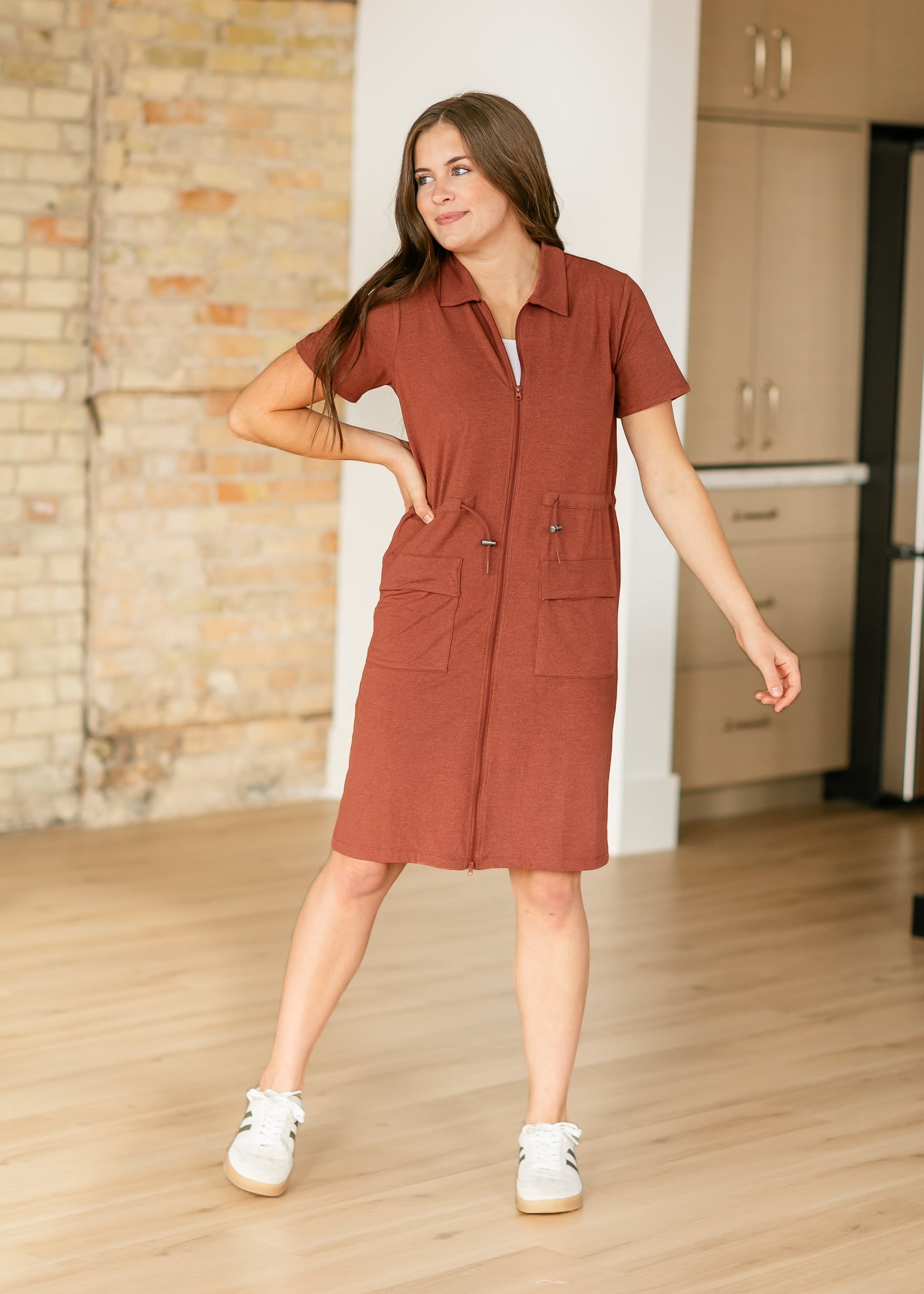 Scout Zip Front Athletic Midi Dress IC Dresses Rosewood / XS