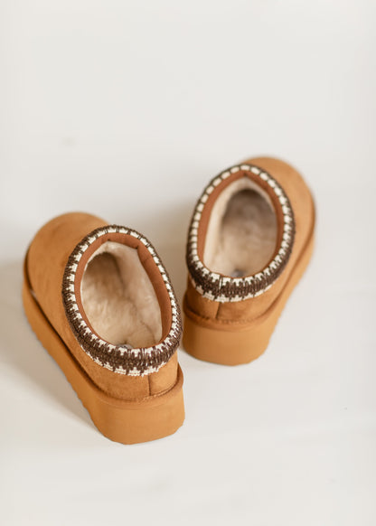 Selena Chestnut Suede Platform Slippers Shoes