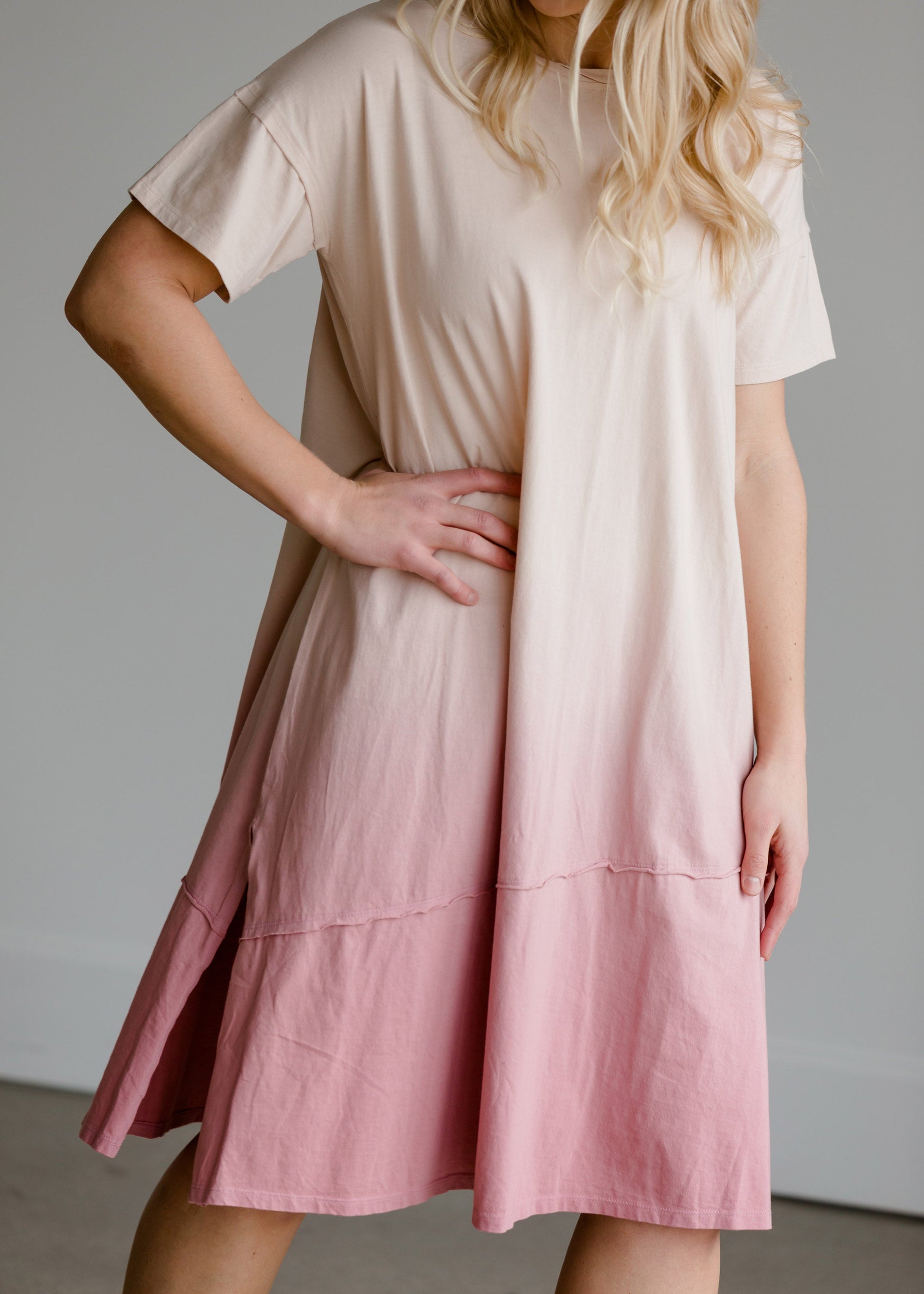 Short Sleeve Dip Dye Pink Midi Dress - FINAL SALE Dresses