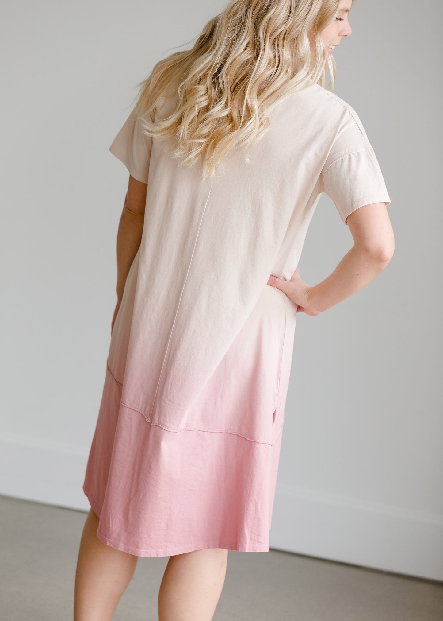 Short Sleeve Dip Dye Pink Midi Dress - FINAL SALE Dresses