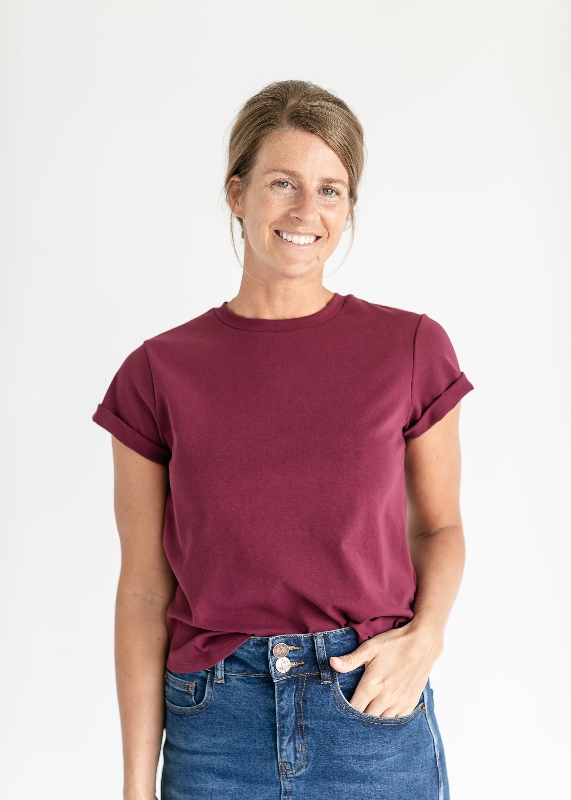 Short Sleeve Essential Basic Tee IC Tops Burgundy / XS