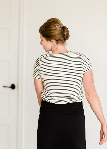 Short Sleeve Striped V-Neck Tee - FINAL SALE Tops