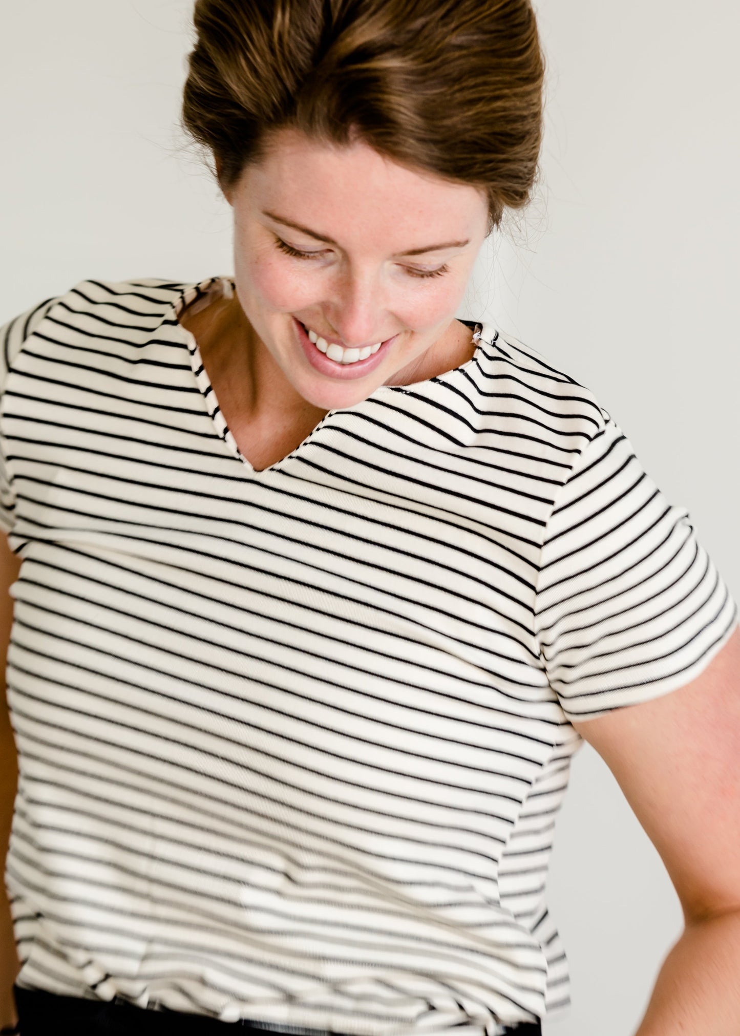 Short Sleeve Striped V-Neck Tee - FINAL SALE Tops