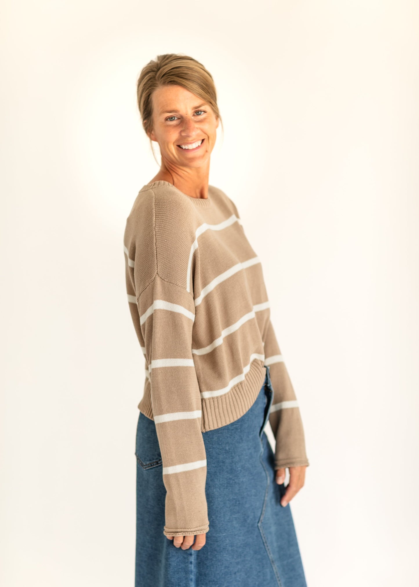 Sienna Latte Stripe Sweater FF Tops