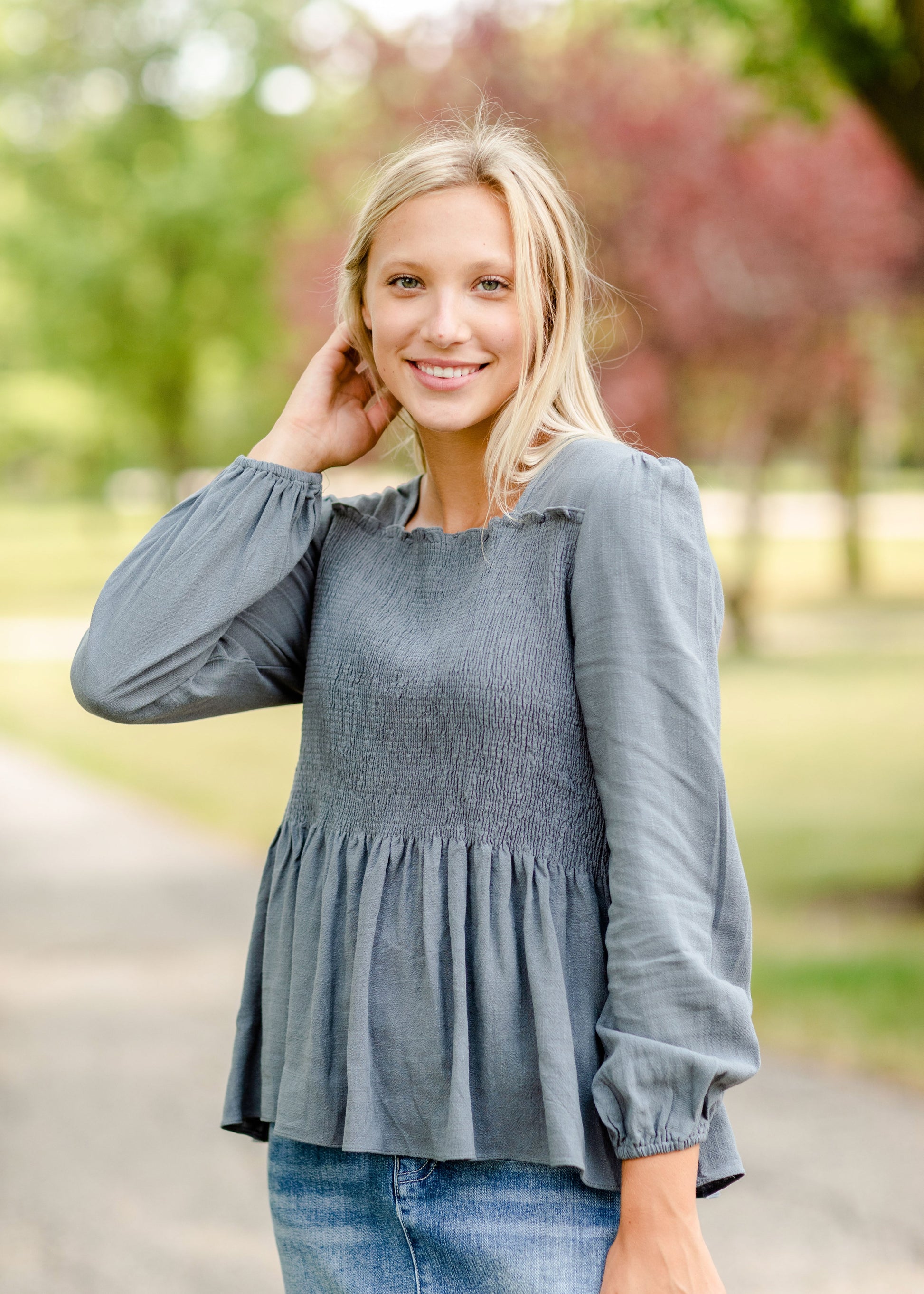 Slate Square Neck Smocked Top - FINAL SALE FF Tops