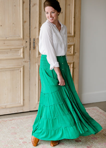 Smocked Button Tiered Maxi Skirt - FINAL SALE Skirts