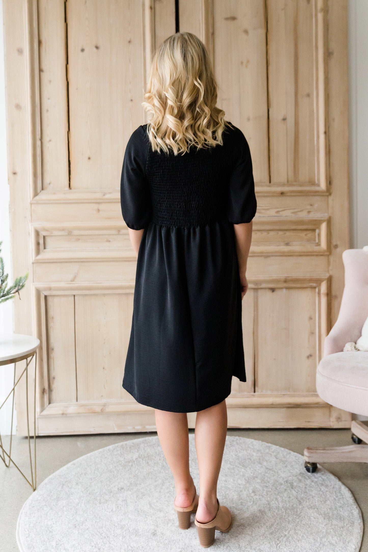 Smocked Front Black Midi Dress - FINAL SALE Dresses