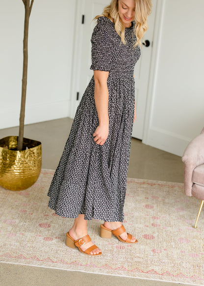 Smocked Tiny Floral Midi Dress Dresses