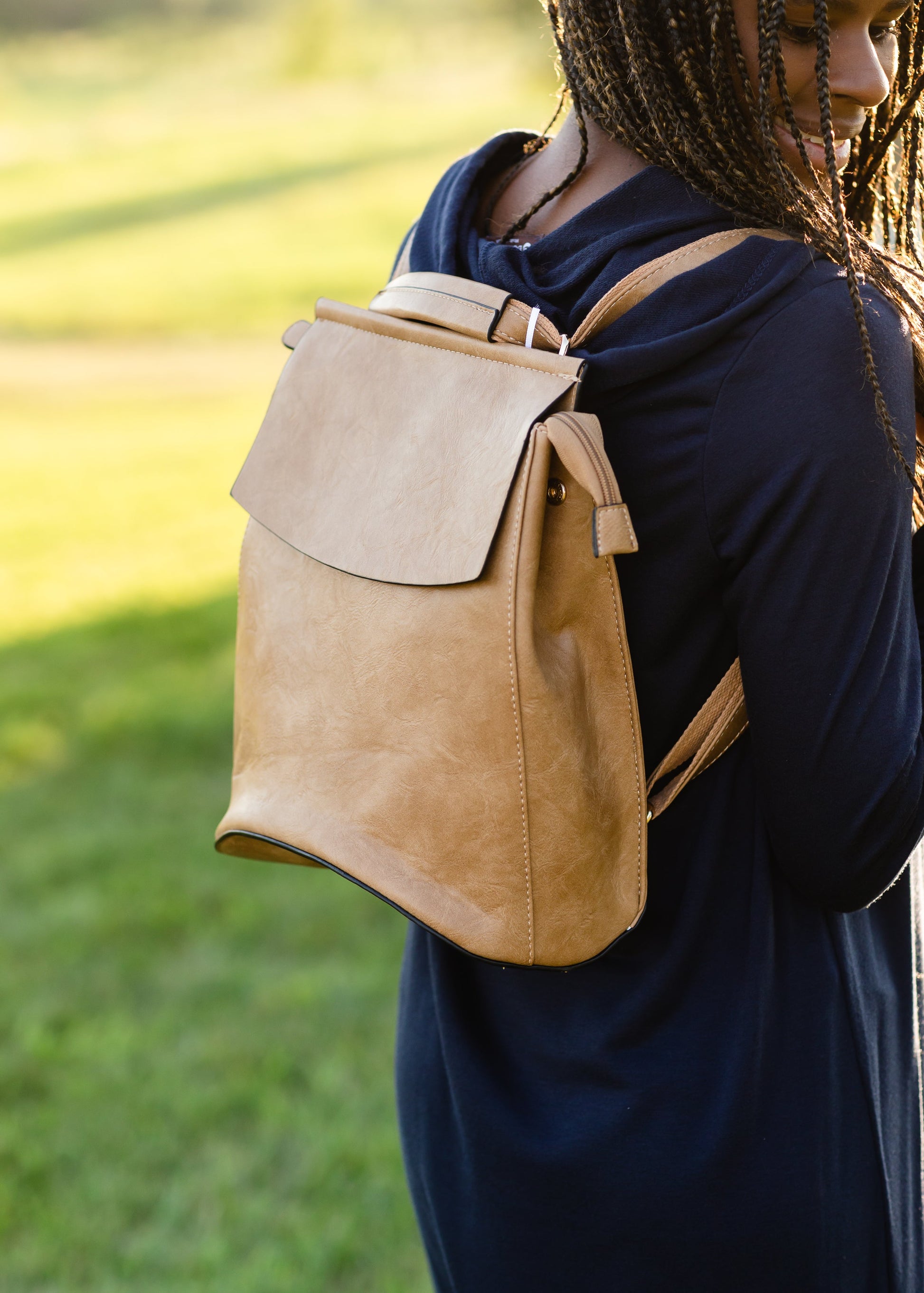 Smooth Taupe Faux Leather Backpack Accessories